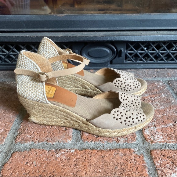 Kanna Peep Toe Ankle Strap Jute Wedge Sandals Blue Tan Size 7.5 EU 38 - Picture 2 of 5